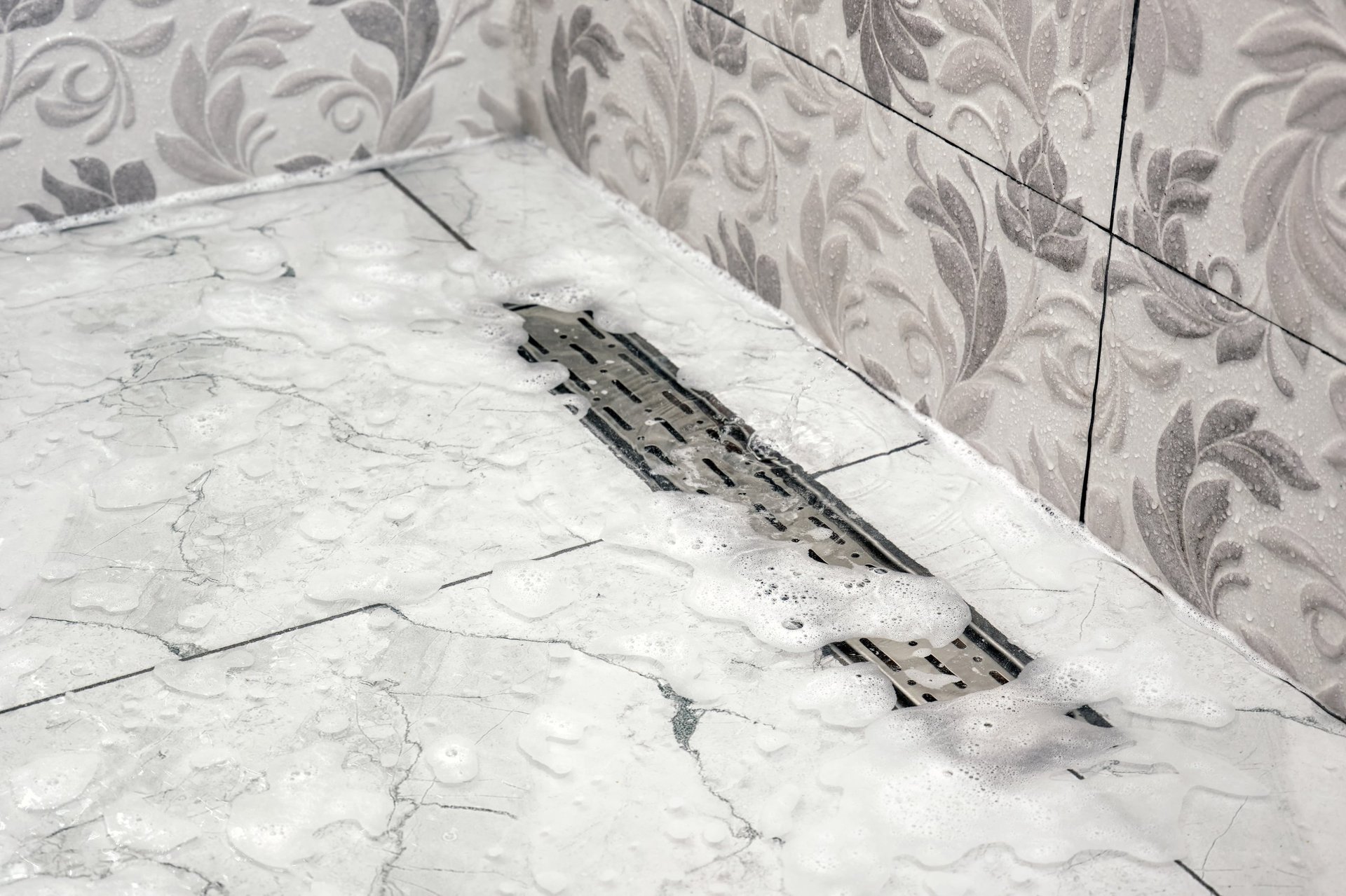 Clogged drain sever system with water and foam not flowing